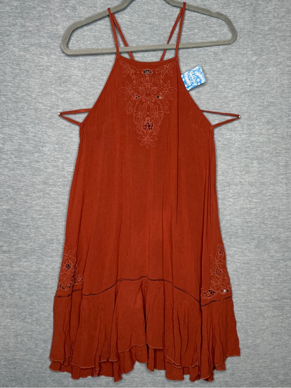 Free People Heat Wave Tunic Dress M Terracotta Embroidered Boho NWT $68